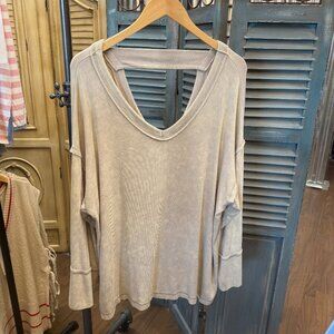 Sewn + Seen Mineral Washed Taupe Rib Loose Fit Top